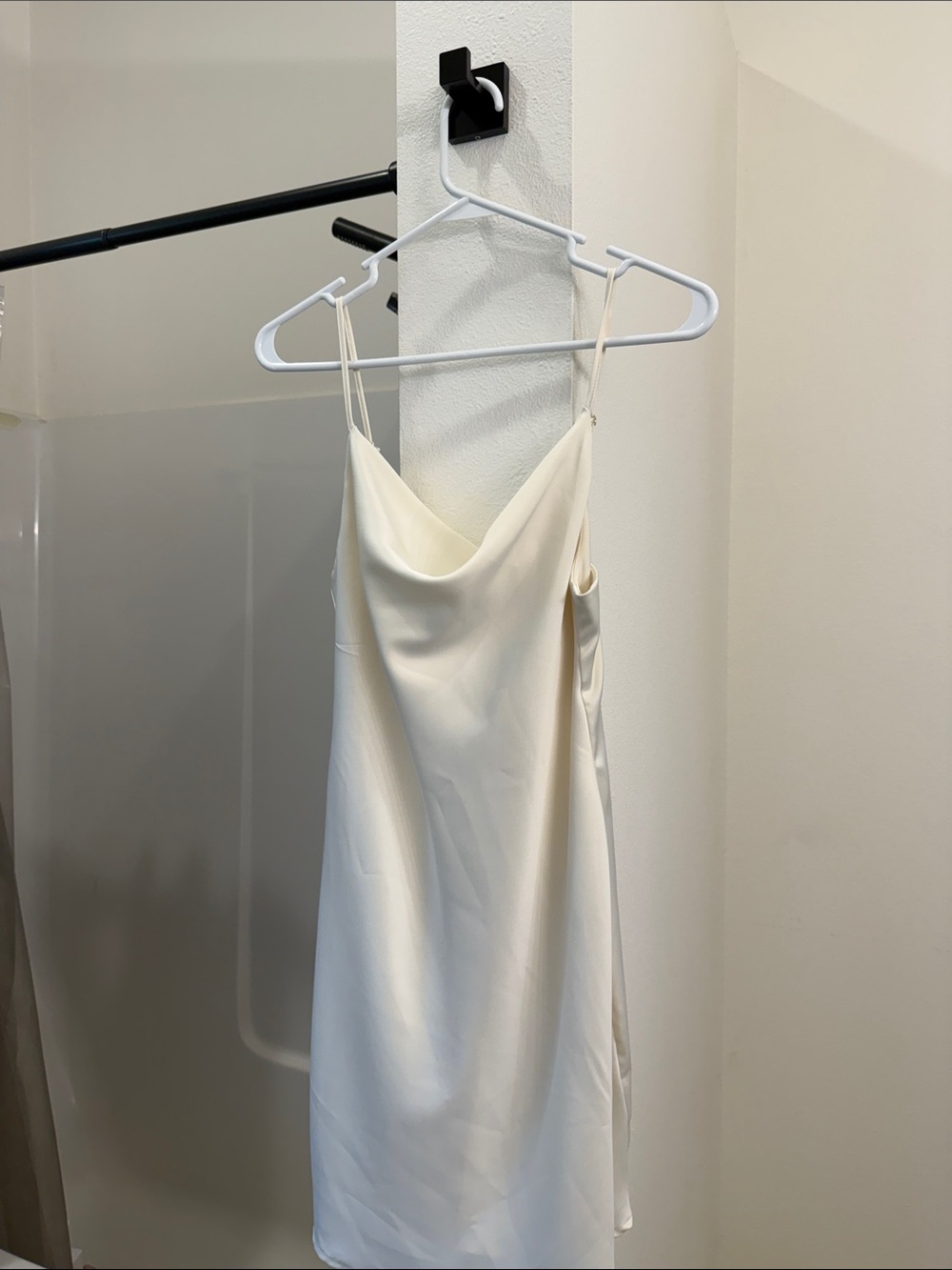 Satin Cowl Neck Slip Dress in Cream